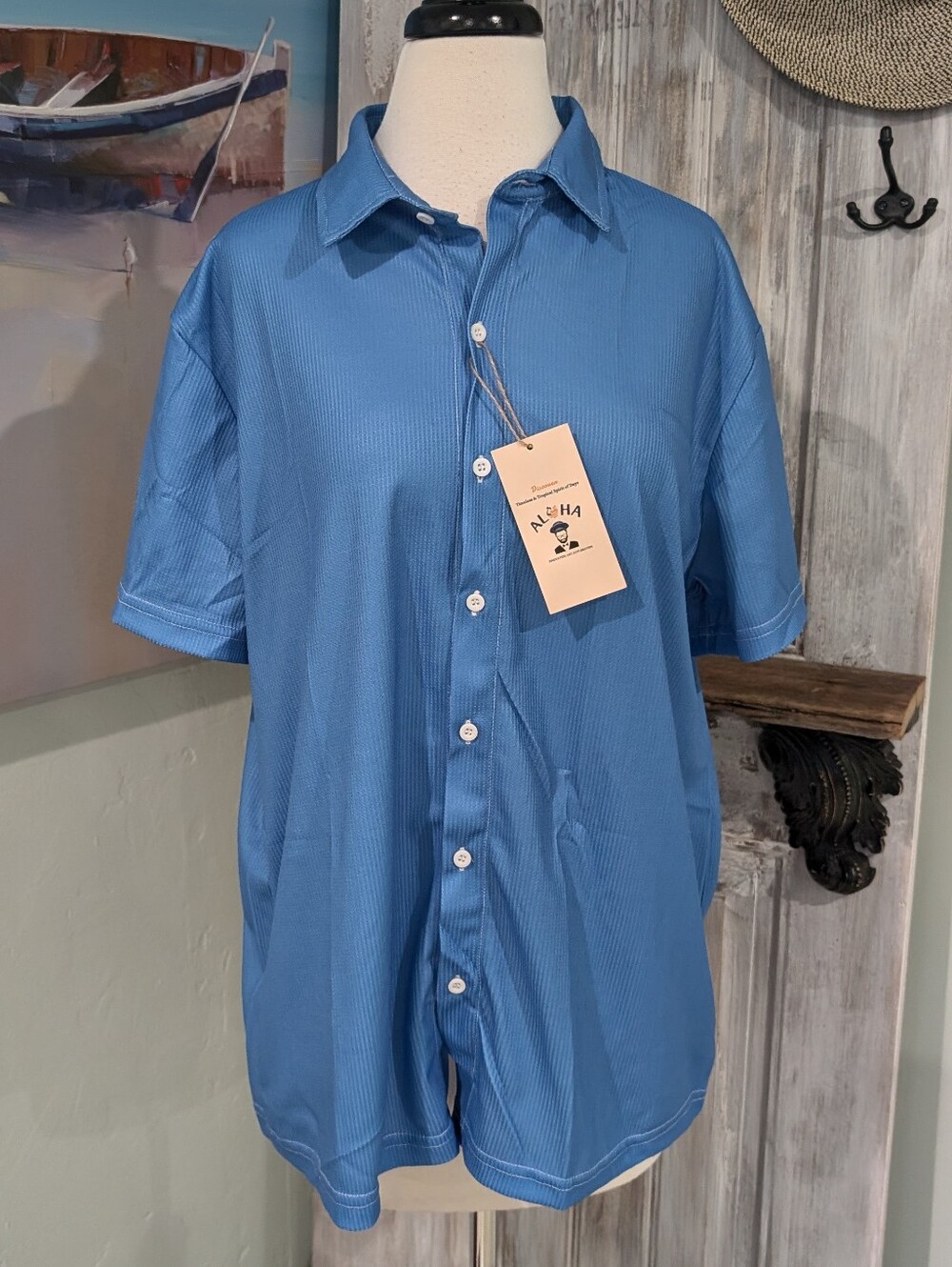 NWT Aloha Men's Blue Short-Sleeve Button-Up Shirt